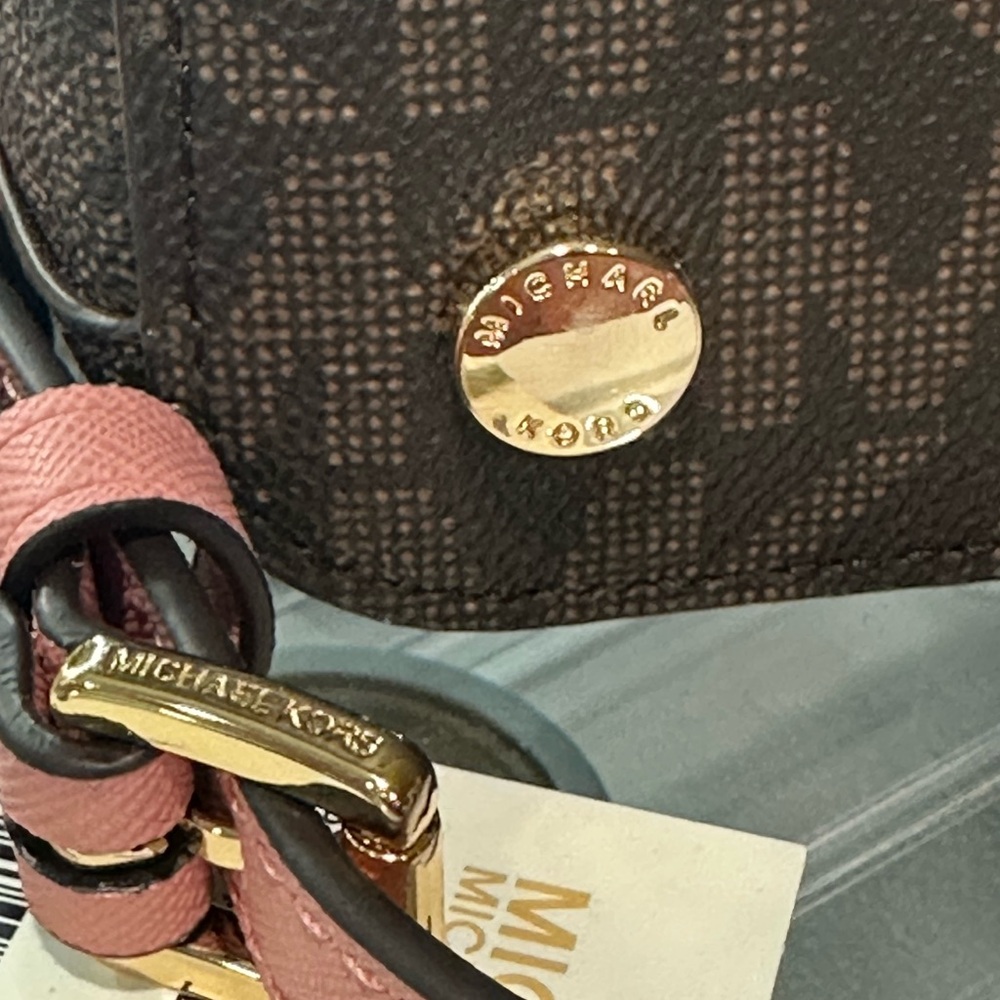 Michael Kors Brown Signature Satchel with Pink Trim - Picture 7 of 11
